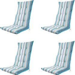 Madison -  Tuinstoelkussen Hoge Rug Righe azure - Ca. 123x50 cm - Set van 4