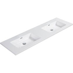 Badplaats Wastafel Angela 160 x 48 cm - Wit - Dubbele Wasbak voor Wastafelkast