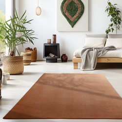 Sky Soft Uni Basic - Vloerkleed - Laagpolig - Effen Kleur - Bruin - Woonkamer Tapijt - Anti-Slip Rug- 60x100 CM