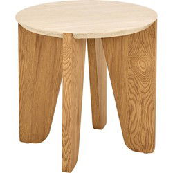 Bijzettafel Travertinlook Rond - 50x50x50cm - Derk