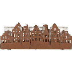 Clayre & Eef Waxinelichthouder 30x9x11 cm Bruin Metaal Huizen