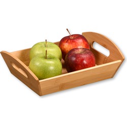 Kesper Brood/fruit mandje - bamboe hout - beige - L26 x B19 x H7 cm - met handvaten - broodmand