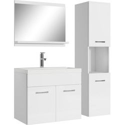 Badplaats Badkamermeubel Set Montreal 60 x 35 cm - Wit Hoogglans - Badmeubel met spiegel en zijkast