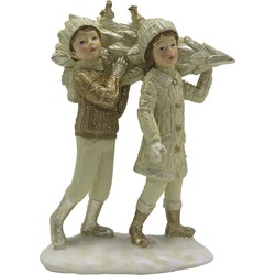 Clayre & Eef Beeld  Kinderen 12*6*15 cm Beige Goudkleurig Kunststof Woonaccessoires Beeld decoratie Decoratieve Accessoires