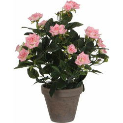 Mica Decorations Kunstplant - rozen - roze - in grijze pot - 33cm - Kunstplanten