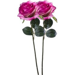 2 x Kunstbloemen steelbloem paars/roze roos Simone 45 cm - Kunstbloemen