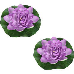 Drijvende kunst waterlelie bloemen - 2x - paars - D18 cm - Vijver - Kunstbloemen