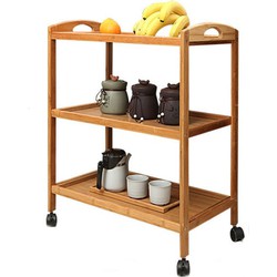 Decopatent® Keukentrolley op wieltjes - 3 laags bamboe houten keukenwagen - serveerwagen trolley met 4 wielen - keuken trolley