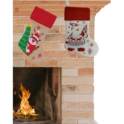 Set van 2x stuks kerstsokken H45 en H46 cm met kerstman en rendier - Kerstsokken