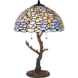 LumiLamp Tiffany Tafellamp  Ø 40x60 cm Blauw Glas Vlinders Tiffany Bureaulamp