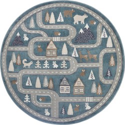 Rond Kindervloerkleed - Adventures Straten Groen/Grijs - Ø 140 CM