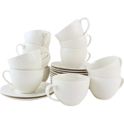 OTIX Koffiekopjes - met Oor en schotel - set van 12 - 200ml - Wit - Porselein - LUNA