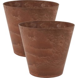 2x stuks plantenpot/bloempot in een natuursteen look Dia 27 cm en Hoogte 24 cm dark terra cotta - Plantenpotten