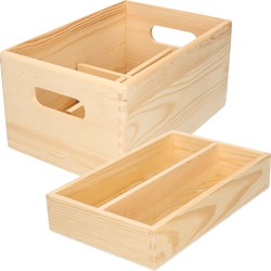 2x Houten opslag/bewaar kistje met inzettray en vakverdeling 30 x 20 cm - Opbergkisten