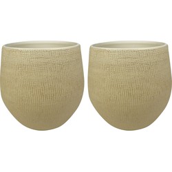 2x stuks plantenpotten/bloempotten in een strakke Modern design look zand/beige Dia 26 cm en Hoogte - Plantenpotten