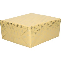 4x Rollen inpakpapier/cadeaupapier Kerst print beige/gouden kerstbomen 250 x 70 cm luxe kwaliteit - Cadeaupapier