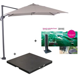 Garden Impressions Hawaii zweefparasol S 250x250 - donker grijs/zand met 80 kg parasolvoet en parasolhoes