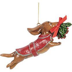 Clayre & Eef Kersthanger Hond 12x2x4 cm Bruin Kunststof