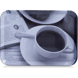 2x Serveerbladen met koffieprint 30 x 22 cm - Dienbladen