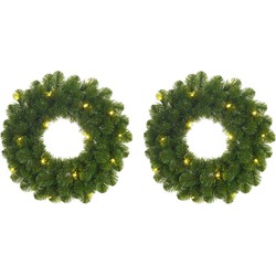 Set van 2x stuks groene kerstkransen met verlichting 30 LED lampjes 60 cm - Kerstkransen