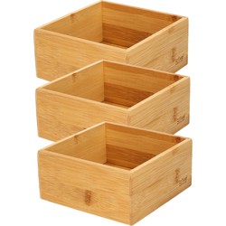 Set van 6x stuks bamboe ladekast/keukenspullen/kantoor vakjes/sorteerbakjes 15 x 15 x 7 cm - Bestekbakken