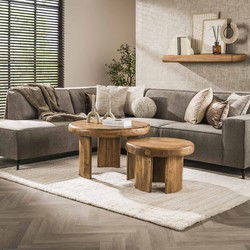 Hoyz Collection - Salontafel Sleek - Massief Mango Zandkleur - Set van 2