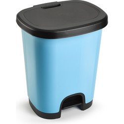 Kunststof afvalemmers/vuilnisemmers lichtblauw/zwart van 27 liter met pedaal - Pedaalemmers
