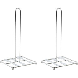 2x stuks metalen keukenrolhouders zilver met bestek patroon vierkant L15 x B16 x H30 cm - Keukenrolhouders