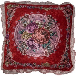 Clayre & Eef Kussenhoes 55x55 cm Rood Synthetisch Vierkant Bloemen