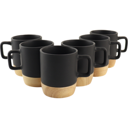 OTIX Espresso Kopjes - Zwart - Koffiekopjes - Set van 6 - 120ml - met Bamboe Onderzetter - Met oor - Koffiekopjes
