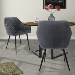 Eetkamerstoel set van 2 diamant quilting antraciet fluwelen bekleding met metalen poten incl. montagemateriaal ML-Design