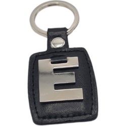 Sleutelhanger - Zilver/Zwart - Letter E - Leer - Metaal