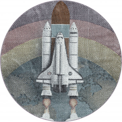 Tapijtenloods Space Shuttle Rond Laagpolig Baby Kinderkamer Vloerkleed Blauw / Multi - 160 CM ROND