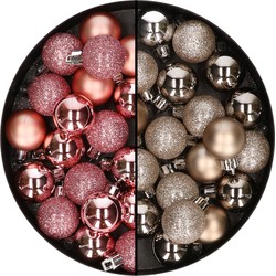 40x stuks kleine kunststof kerstballen roze en champagne 3 cm - Kerstbal