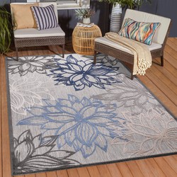 Tapijtenloods Binnen en Buiten Vloerkleed Floral Outdoor Laagpolig Tapijt Grijs- 160x230 CM