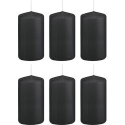 Trend Candles stompkaars - 6x - zwart - 6 x 12 cm - 40 branduren - Stompkaarsen