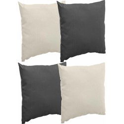 Bank/sier/tuin kussens voor binnen/buiten set 4x stuks beige/antraciet 40 x 40 cm - Sierkussens