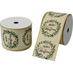 Clayre & Eef Kerstlint 63 mm x 5 m Beige Synthetisch