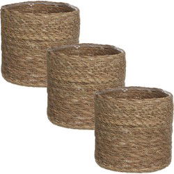 Mica Decorations Plantenmand - 3x - naturel bruin - rotan - 16 cm - Plantenpotten