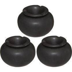 Atmosphera Terras asbak - 3x - stormasbak - keramiek - zwart - 13 cm - Asbakken