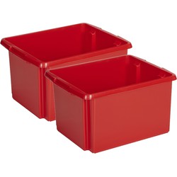 Sunware Opslagbox - 2 stuks - kunststof 32 liter rood 45 x 36 x 24 cm - Opbergbox