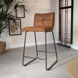 Industriële Barkruk Cognac Jelle Microvezel Stof - Zithoogte 65 cm - Zonder Arm
