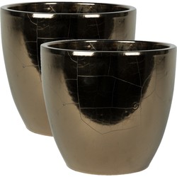 2x stuks plantenpot/bloempot in een strakke Scandinavische look goud Dia 33 cm en Hoogte 28 cm - Plantenpotten