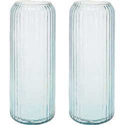 2x Stuks Cilindervazen - glas - blauw - 15 x 37 cm - Vazen
