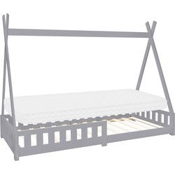 Kinderbed Tipi 90x200 cm lichtgrijs gemaakt van dennenhout incl. matras H-10cm uitvalbescherming en lattenbodem ML-Design