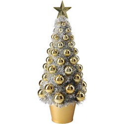 Complete mini kunst kerstboompje/kunstboompje zilver/goud met kerstballen 40 cm - Kunstkerstboom