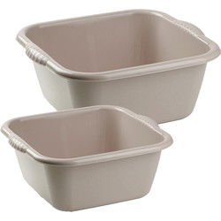 Afwasbak teil - set van 2 formaten - 6 en 10 liter - taupe - kunststof - Afwasbak
