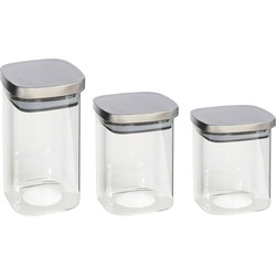 Set van 3x keuken voedsel opslag voorraadpotten glas in 3 formaten - Voorraadpot