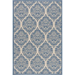 Safavieh Damask Indoor/Outdoor Woven Area Rug, Beachhouse Collection, BHS135, in Cream & Blue, 122 X 183 cm