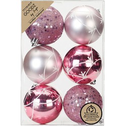 Inge Christmas Goodz kerstballen - 6x st- 8 cm - kunststof - roze - Kerstbal